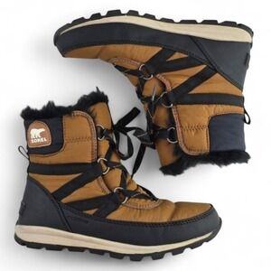 SOREL Women's Whitney Waterproof Winter Short Lace Boots Tan Lightweight Black 6